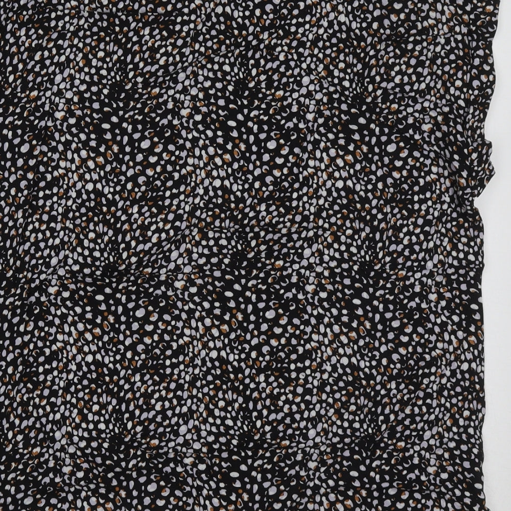 NEXT Womens Black Animal Print Viscose Basic T-Shirt Size 16 Crew Neck