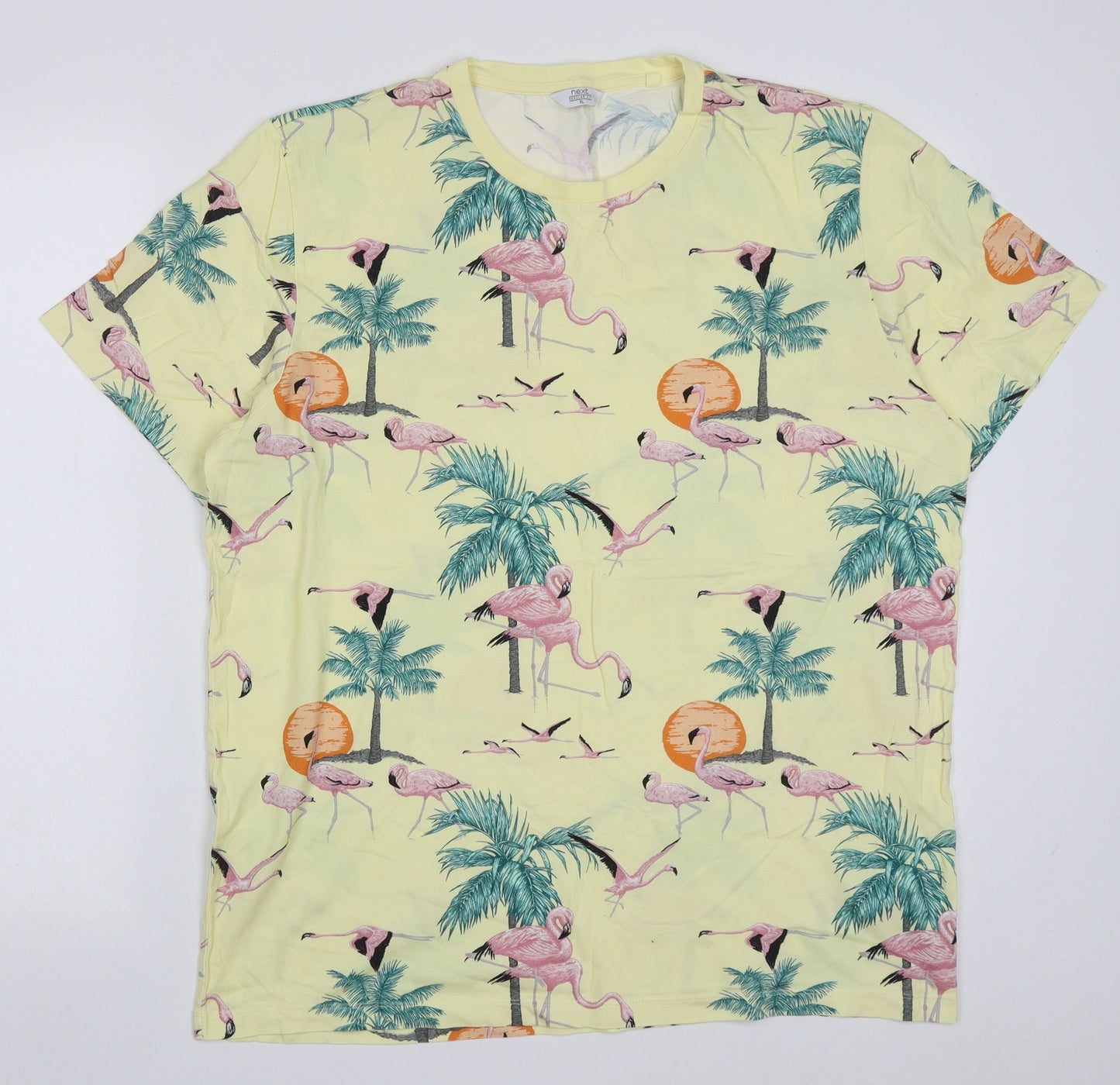 Nike Mens Yellow Geometric Cotton  T-Shirt Size XL Crew Neck  - Flamingo Print