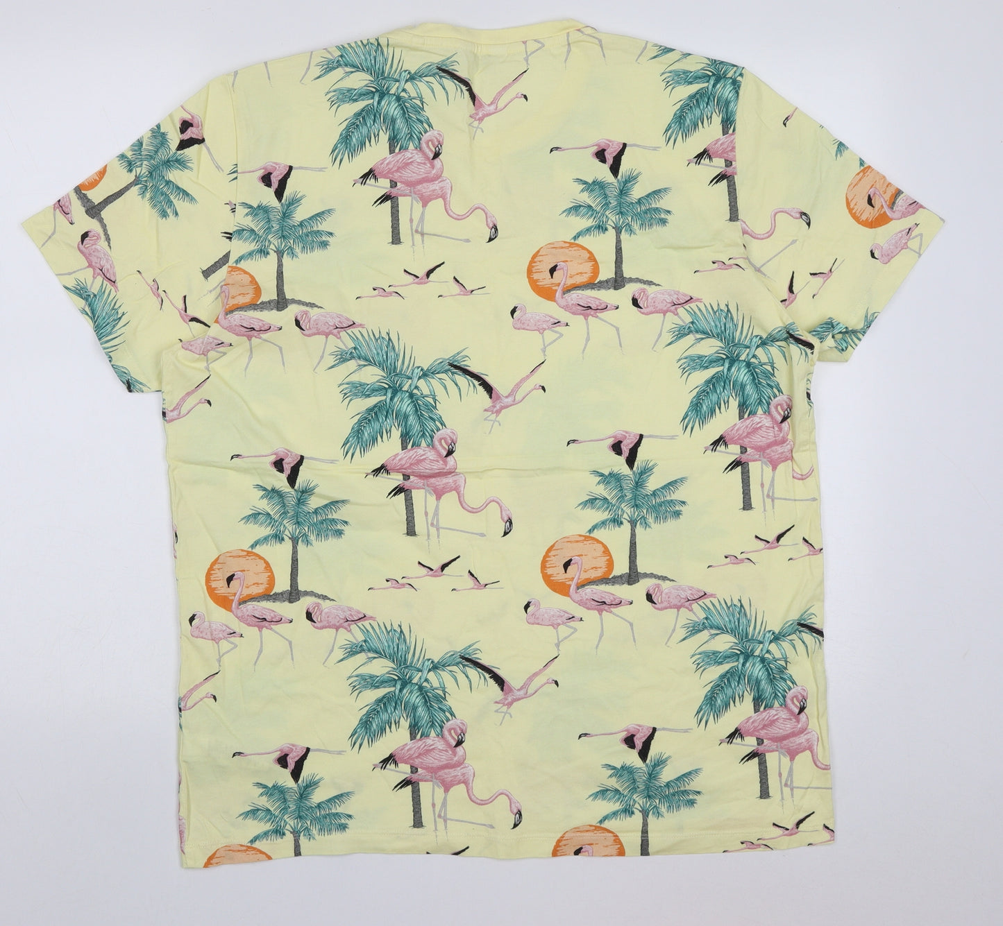 Nike Mens Yellow Geometric Cotton  T-Shirt Size XL Crew Neck  - Flamingo Print
