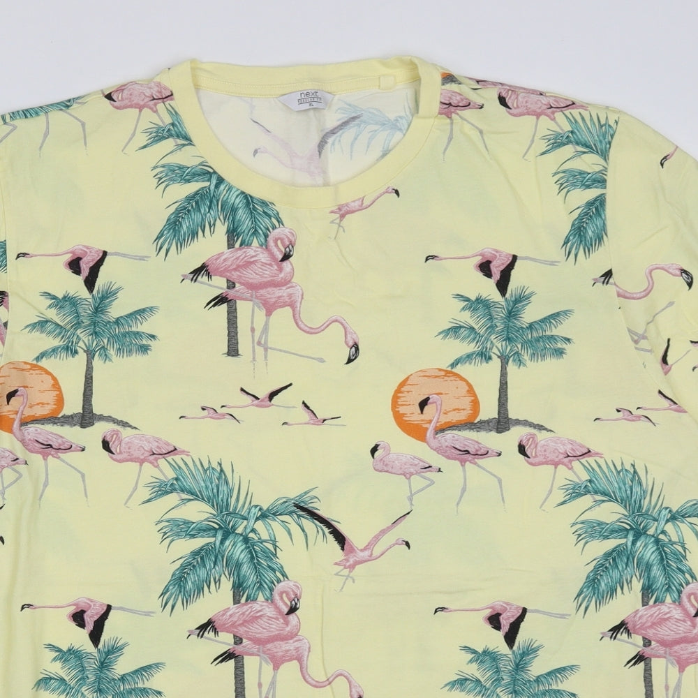 Nike Mens Yellow Geometric Cotton  T-Shirt Size XL Crew Neck  - Flamingo Print