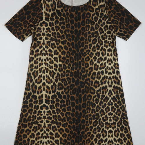 Peacocks Womens Brown Animal Print Polyester A-Line  Size 14  Crew Neck Pullover