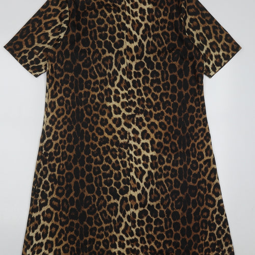 Peacocks Womens Brown Animal Print Polyester A-Line  Size 14  Crew Neck Pullover