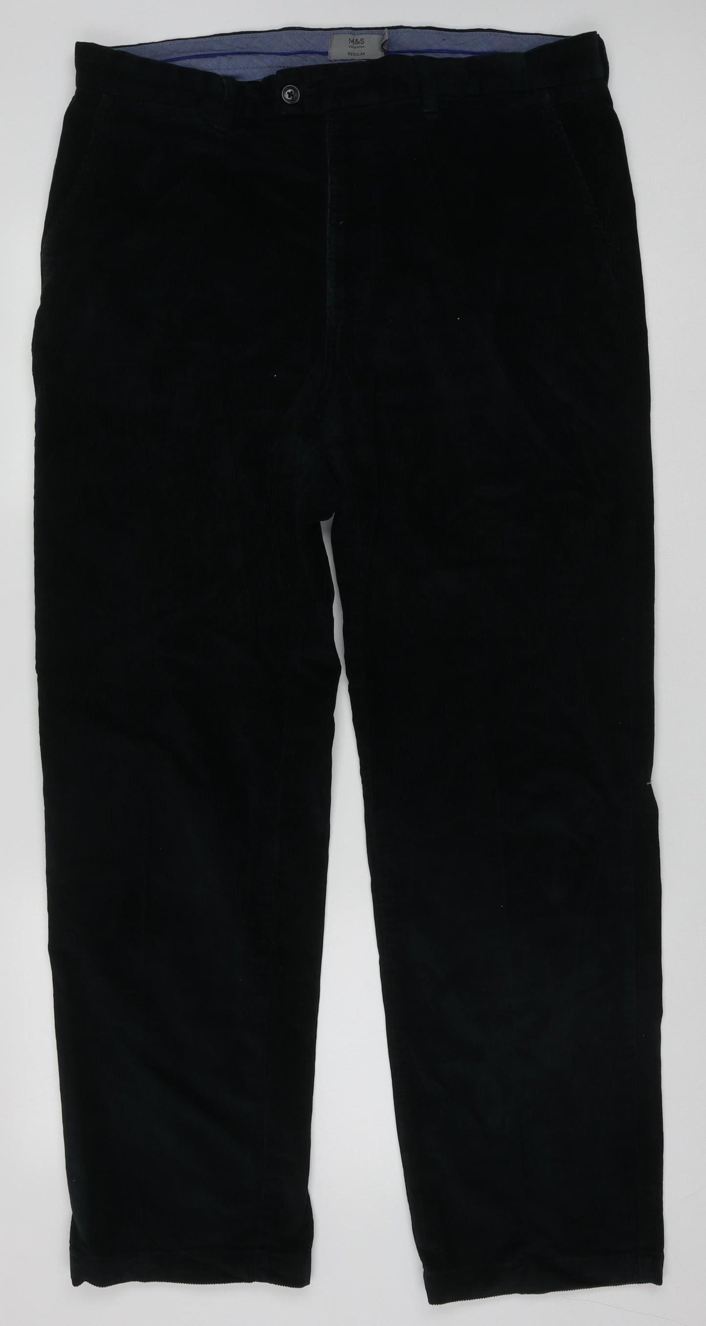 Marks and Spencer Mens Green  Cotton Trousers  Size 38 L33 in Regular Button