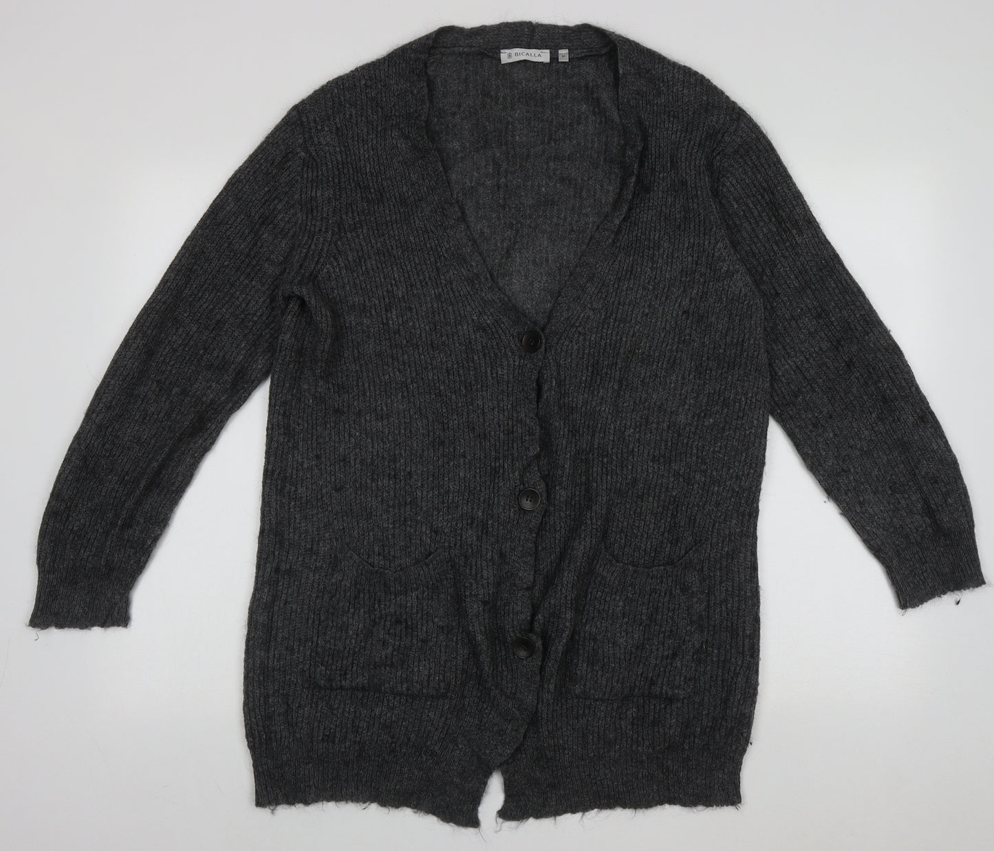 Bicalla Womens Grey V-Neck  Acrylic Cardigan Jumper Size M
