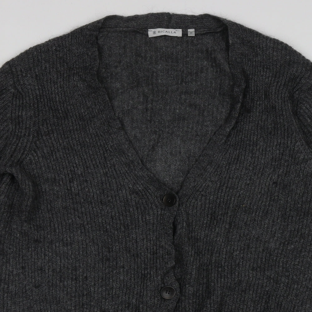Bicalla Womens Grey V-Neck  Acrylic Cardigan Jumper Size M