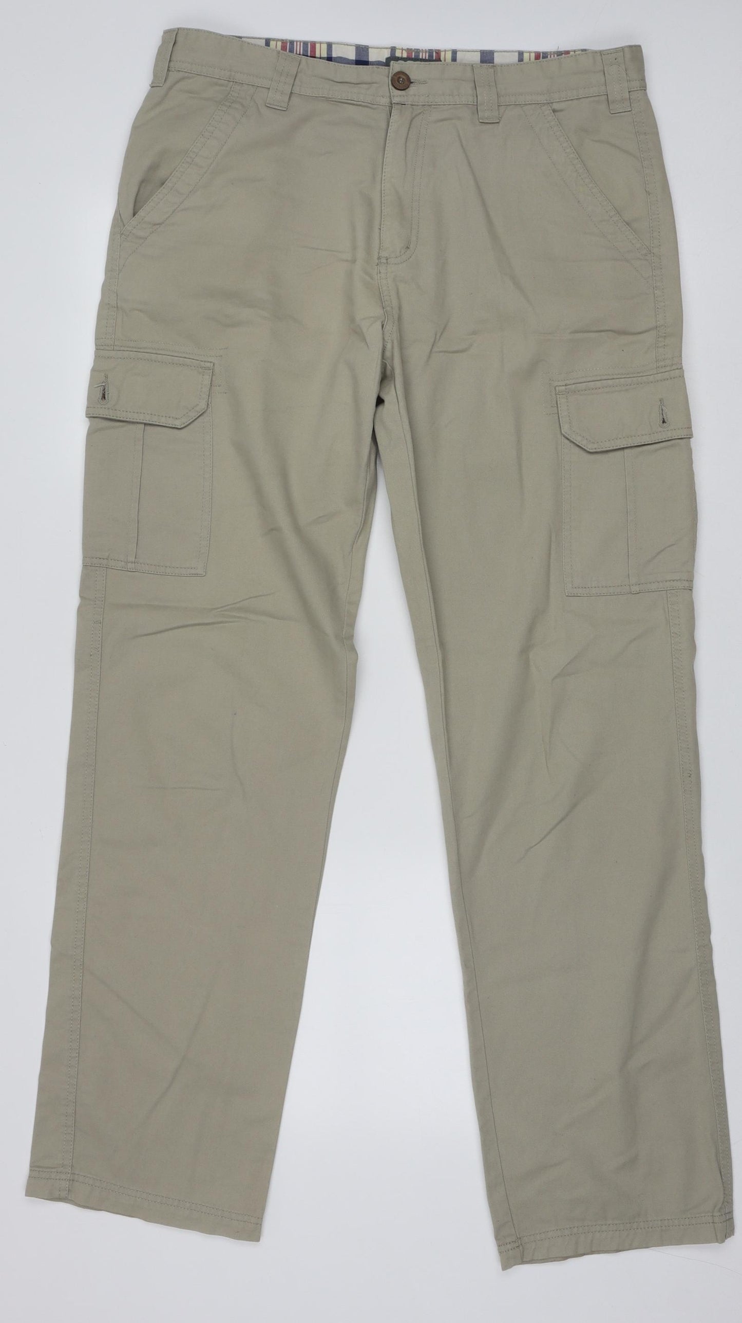 Easy Mens Beige  Cotton Cargo Trousers Size 34 L34 in Regular Buckle