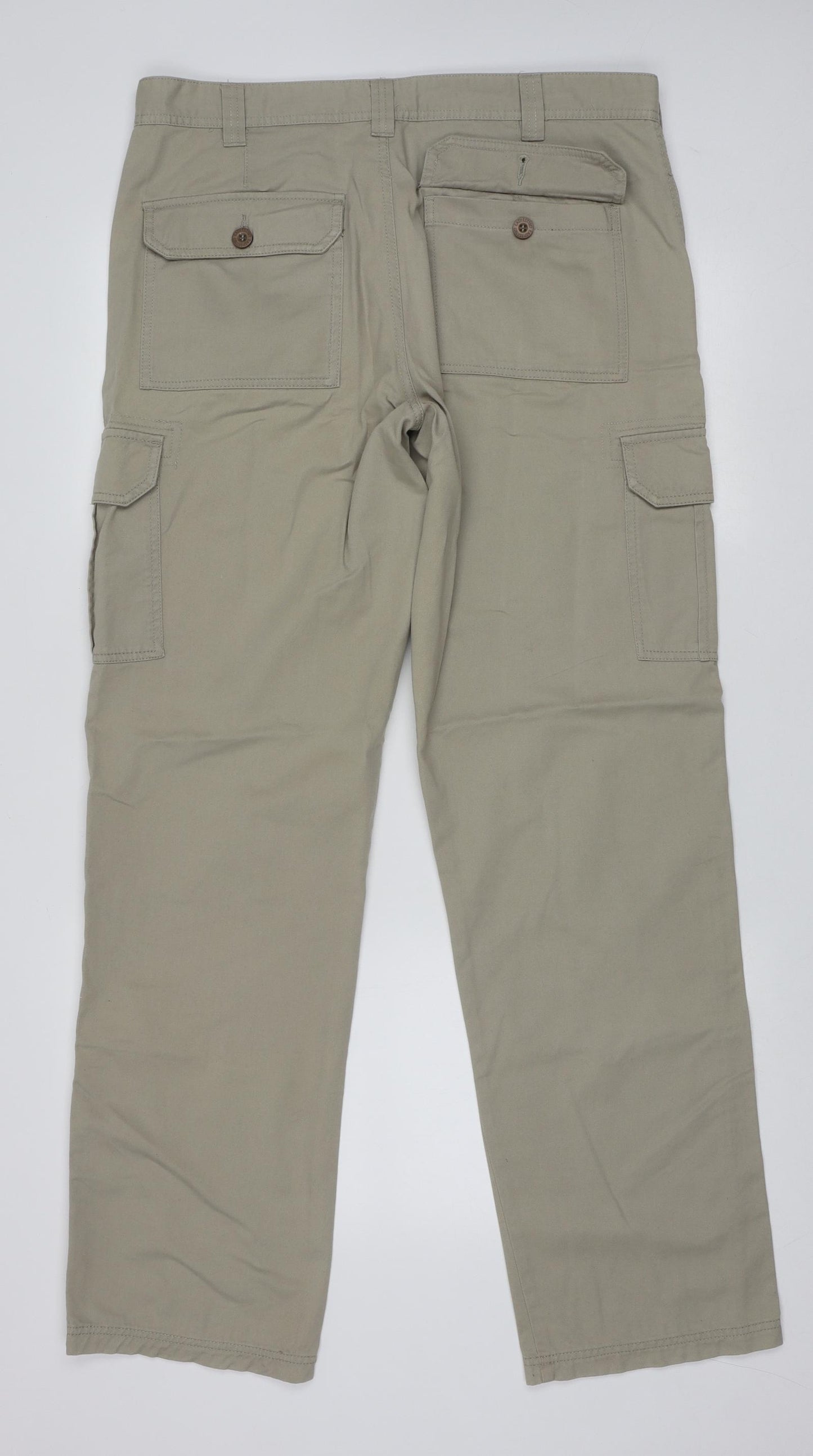 Easy Mens Beige  Cotton Cargo Trousers Size 34 L34 in Regular Buckle