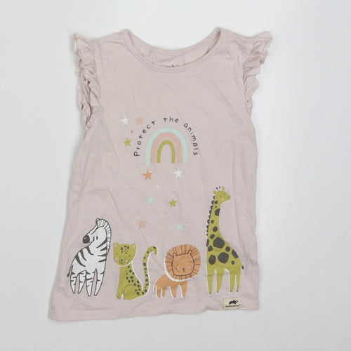 George Girls Pink  Cotton Basic T-Shirt Size 4-5 Years Crew Neck Pullover - protect the animals