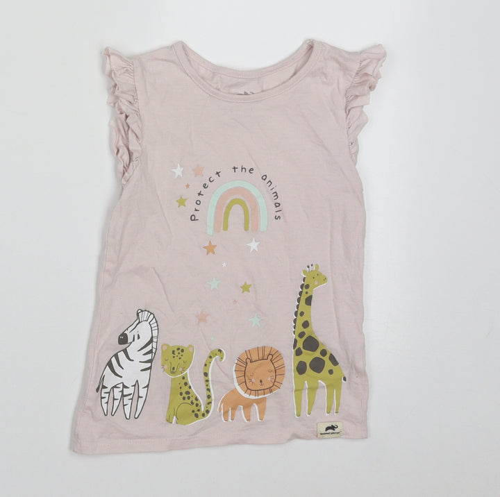 George Girls Pink Cotton Basic T-Shirt Size 4-5 Years Crew Neck Pullover - protect the animals