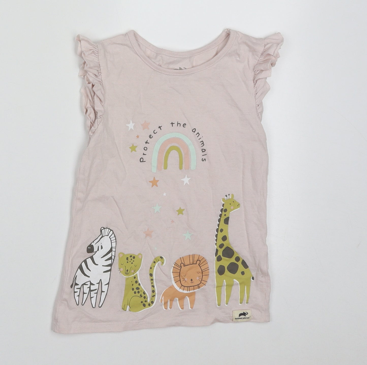 George Girls Pink  Cotton Basic T-Shirt Size 4-5 Years Crew Neck Pullover - protect the animals