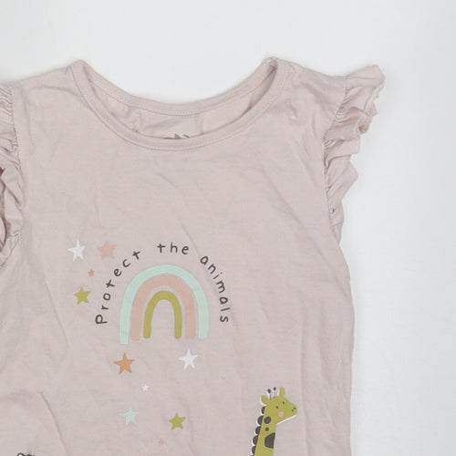 George Girls Pink  Cotton Basic T-Shirt Size 4-5 Years Crew Neck Pullover - protect the animals