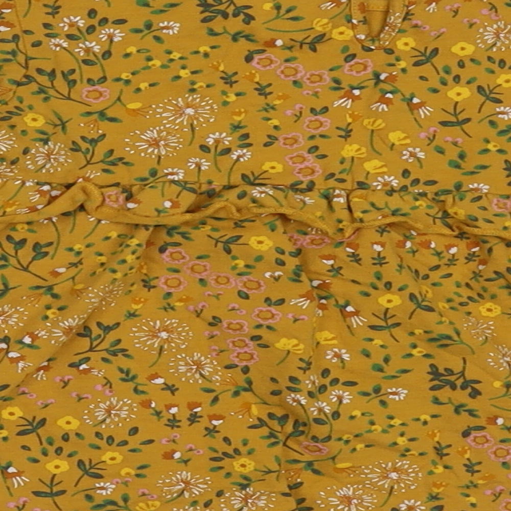 NEXT Girls Yellow Floral Cotton Basic Casual Size 3-4 Years Crew Neck Button