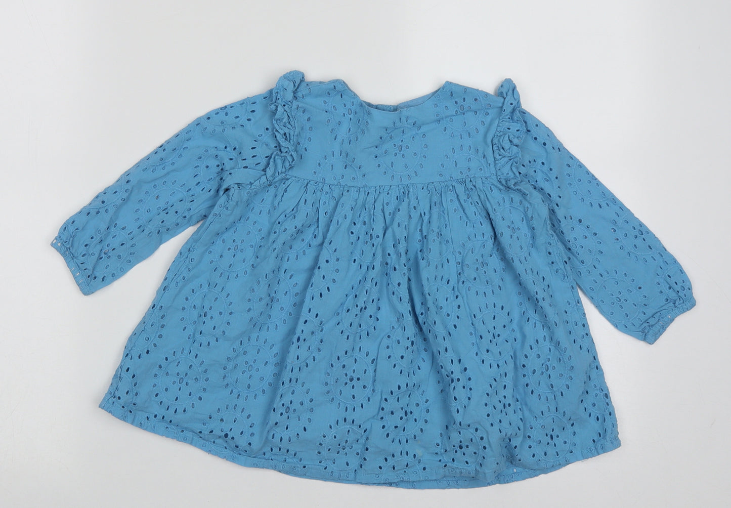 Very Girls Blue Geometric Cotton A-Line  Size 2-3 Years  Crew Neck Button
