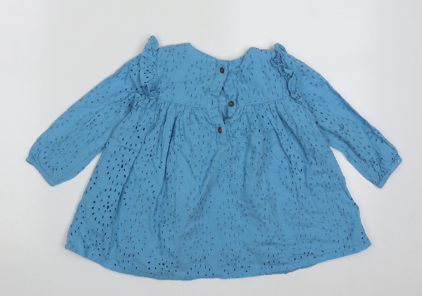 Very Girls Blue Geometric Cotton A-Line  Size 2-3 Years  Crew Neck Button