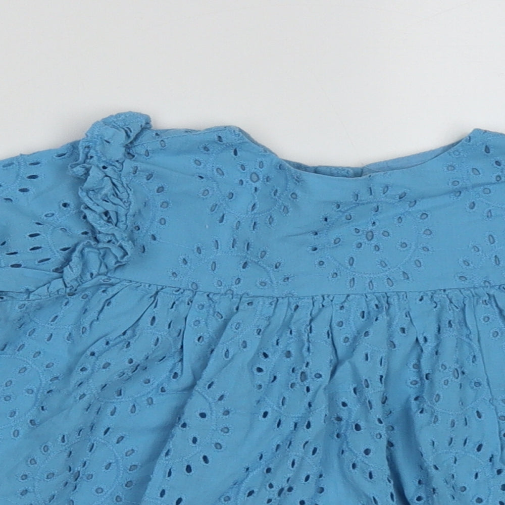 Very Girls Blue Geometric Cotton A-Line  Size 2-3 Years  Crew Neck Button