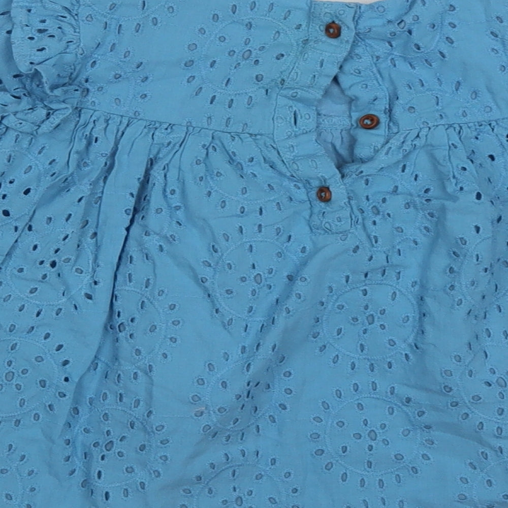 Very Girls Blue Geometric Cotton A-Line  Size 2-3 Years  Crew Neck Button