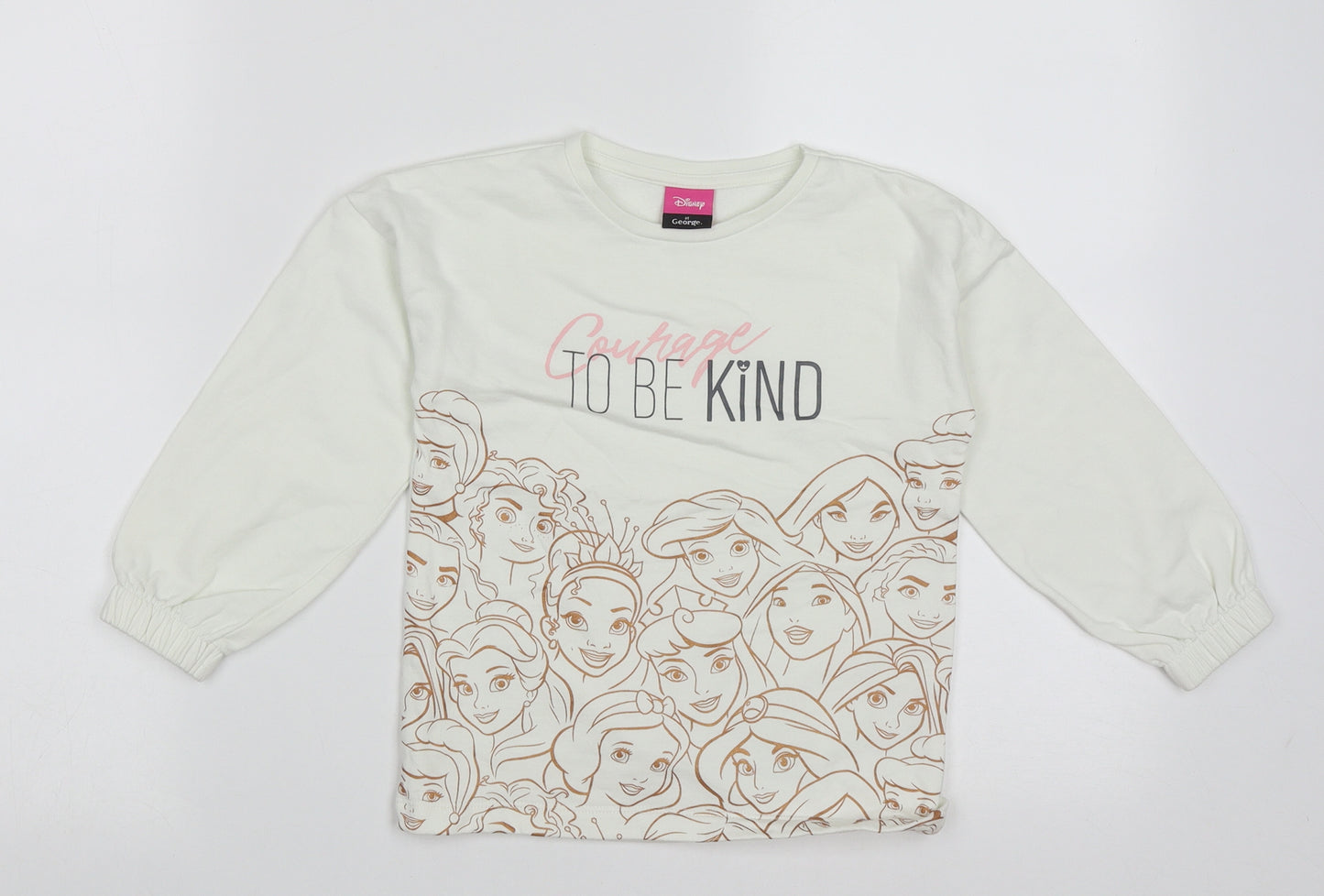 George Girls White Geometric Cotton Basic Casual Size 3-4 Years Crew Neck Pullover - Be Kind