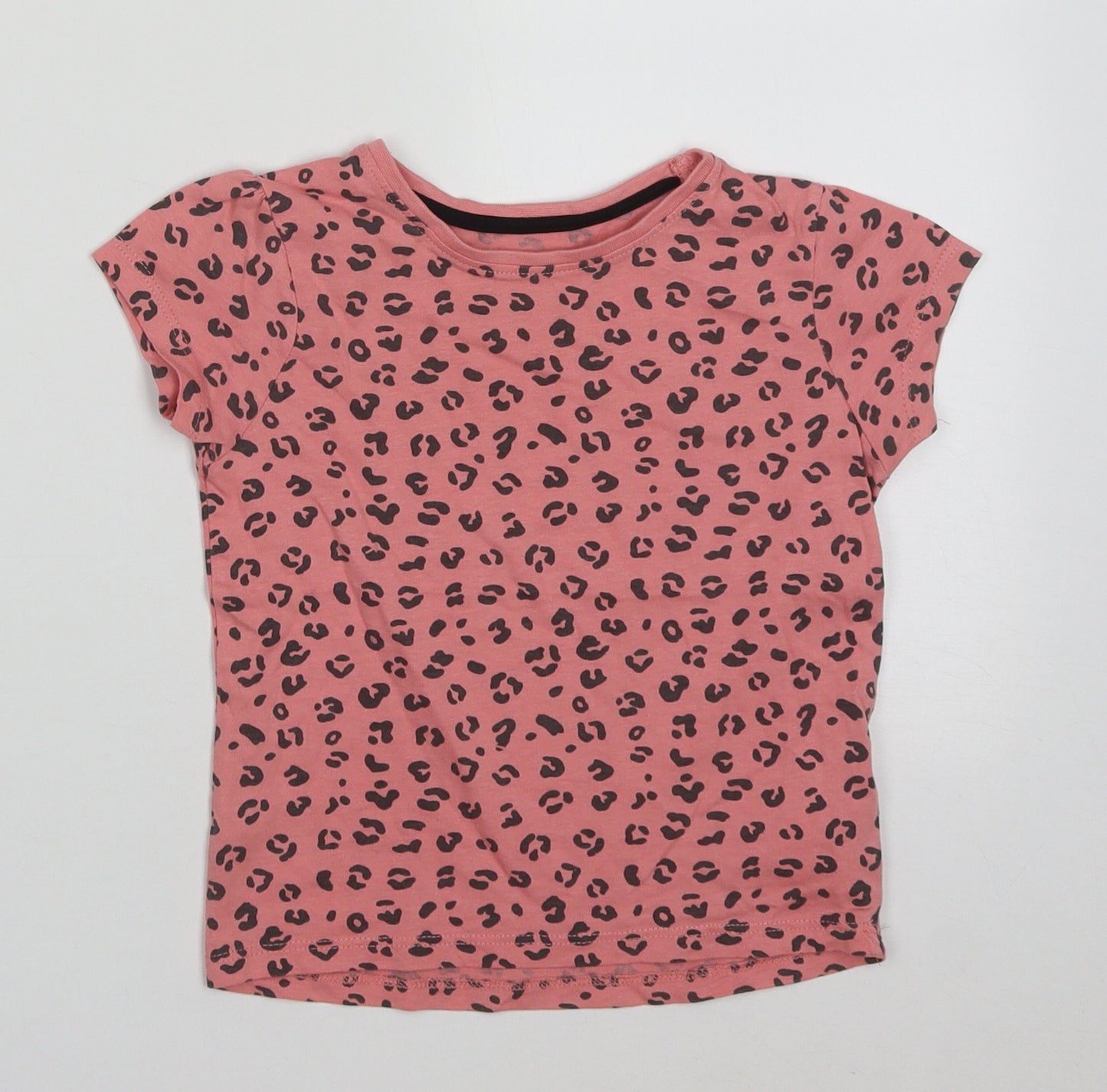 Primark Girls Pink Animal Print Cotton Basic T-Shirt Size 24 Months Crew Neck Pullover