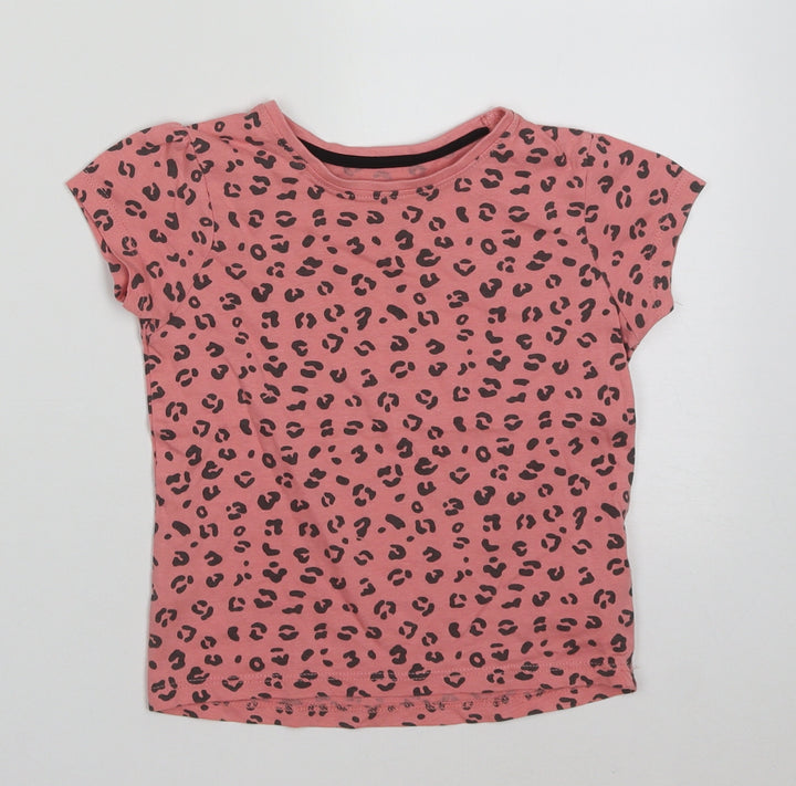Primark Girls Pink Animal Print Cotton Basic T-Shirt Size 24 Months Crew Neck Pullover