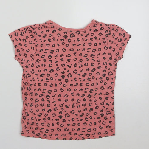 Primark Girls Pink Animal Print Cotton Basic T-Shirt Size 24 Months Crew Neck Pullover