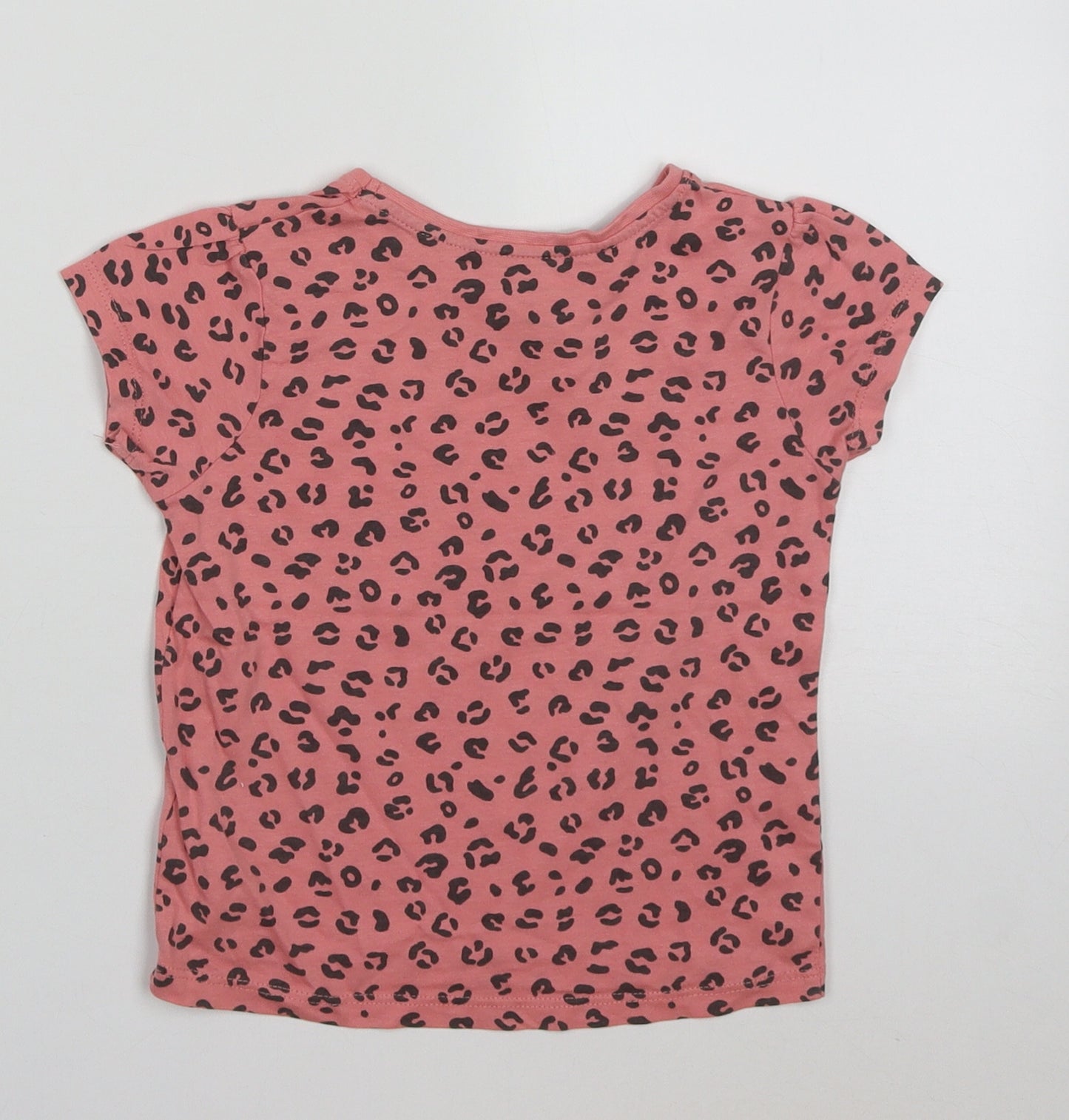 Primark Girls Pink Animal Print Cotton Basic T-Shirt Size 24 Months Crew Neck Pullover
