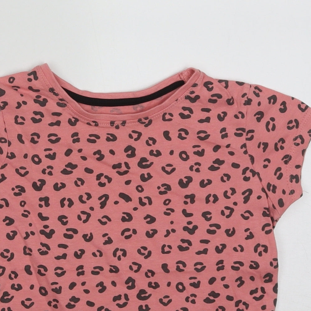 Primark Girls Pink Animal Print Cotton Basic T-Shirt Size 24 Months Crew Neck Pullover