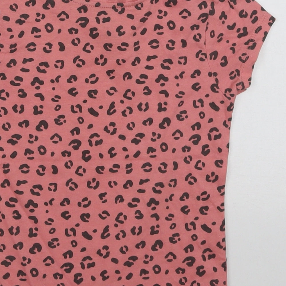 Primark Girls Pink Animal Print Cotton Basic T-Shirt Size 24 Months Crew Neck Pullover