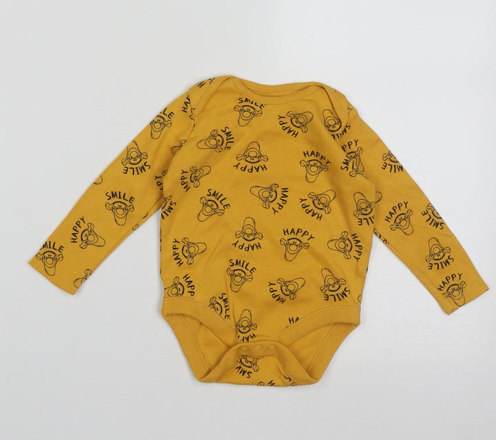F&F Baby Yellow Geometric Cotton Babygrow One-Piece Size 6-9 Months Buckle - tiger
