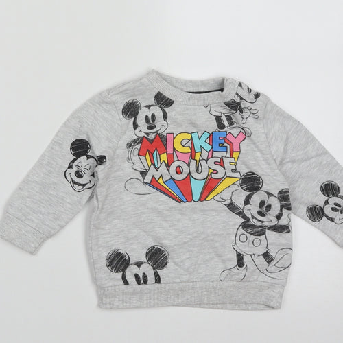 f&Fq Baby Grey  Cotton Pullover Jumper Size 3-6 Months  Buckle - mickey mouse