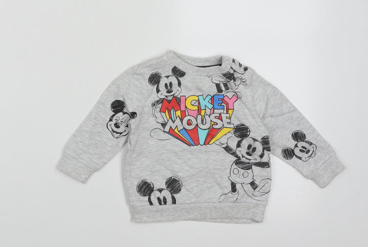 f&Fq Baby Grey  Cotton Pullover Jumper Size 3-6 Months  Buckle - mickey mouse