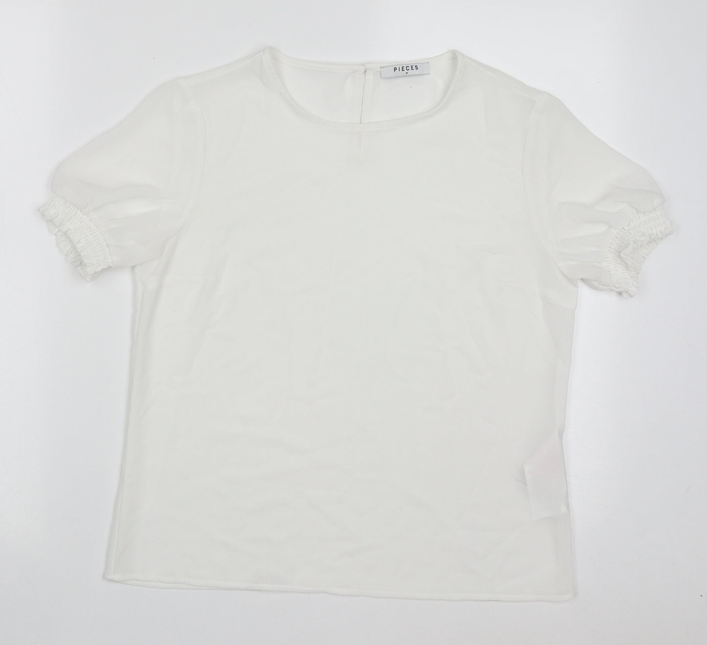 Pieces Womens White  Polyester Basic T-Shirt Size M Crew Neck