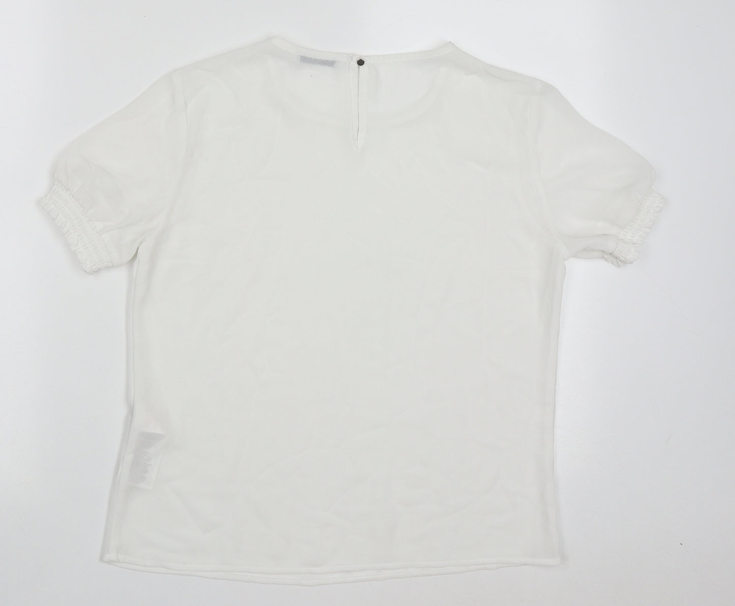 Pieces Womens White  Polyester Basic T-Shirt Size M Crew Neck
