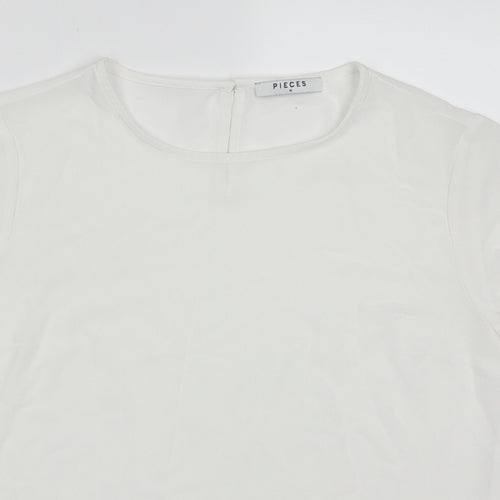Pieces Womens White  Polyester Basic T-Shirt Size M Crew Neck