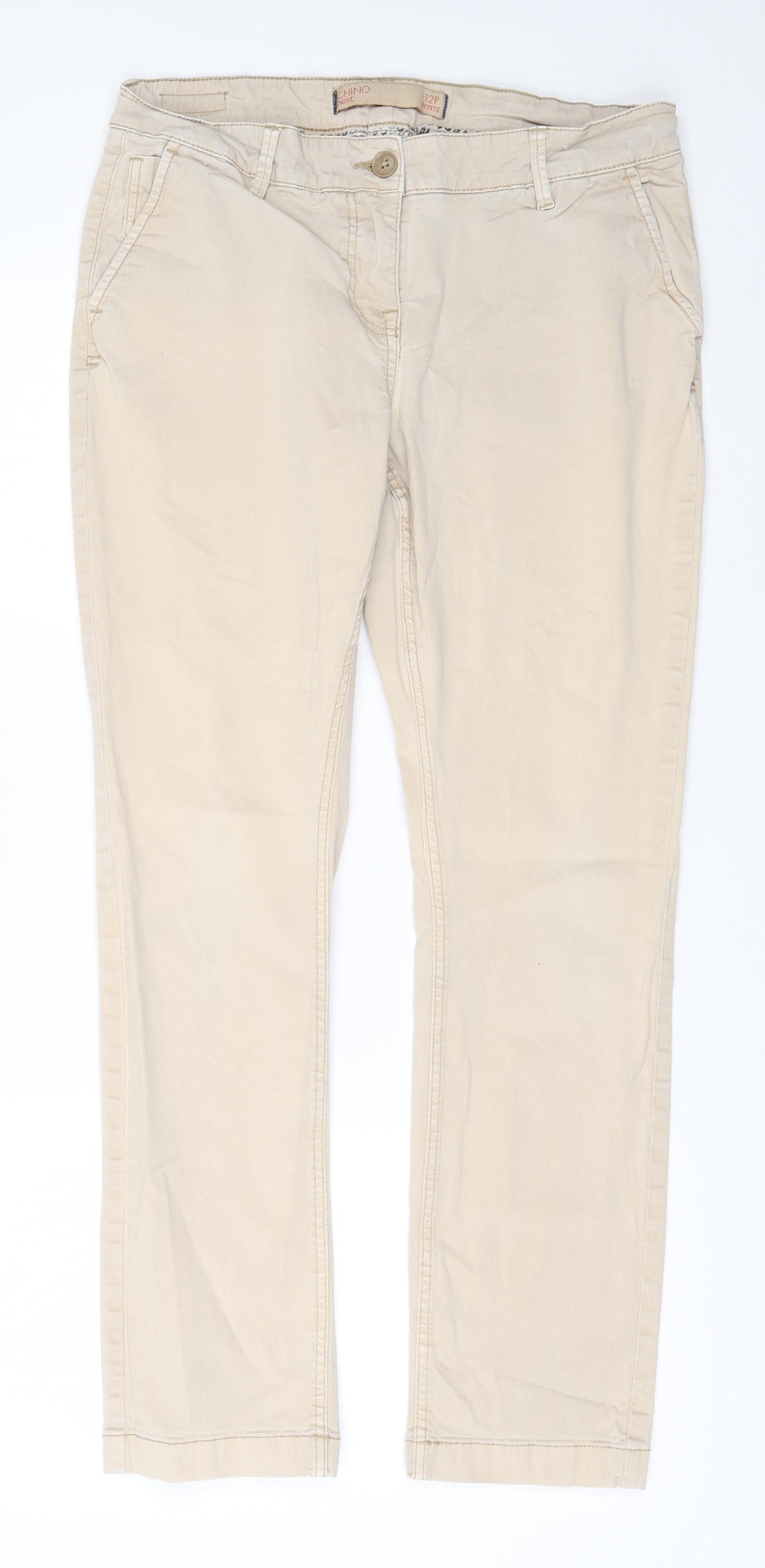 NEXT Womens Beige  Cotton Chino Trousers Size 12 L27 in Regular Zip