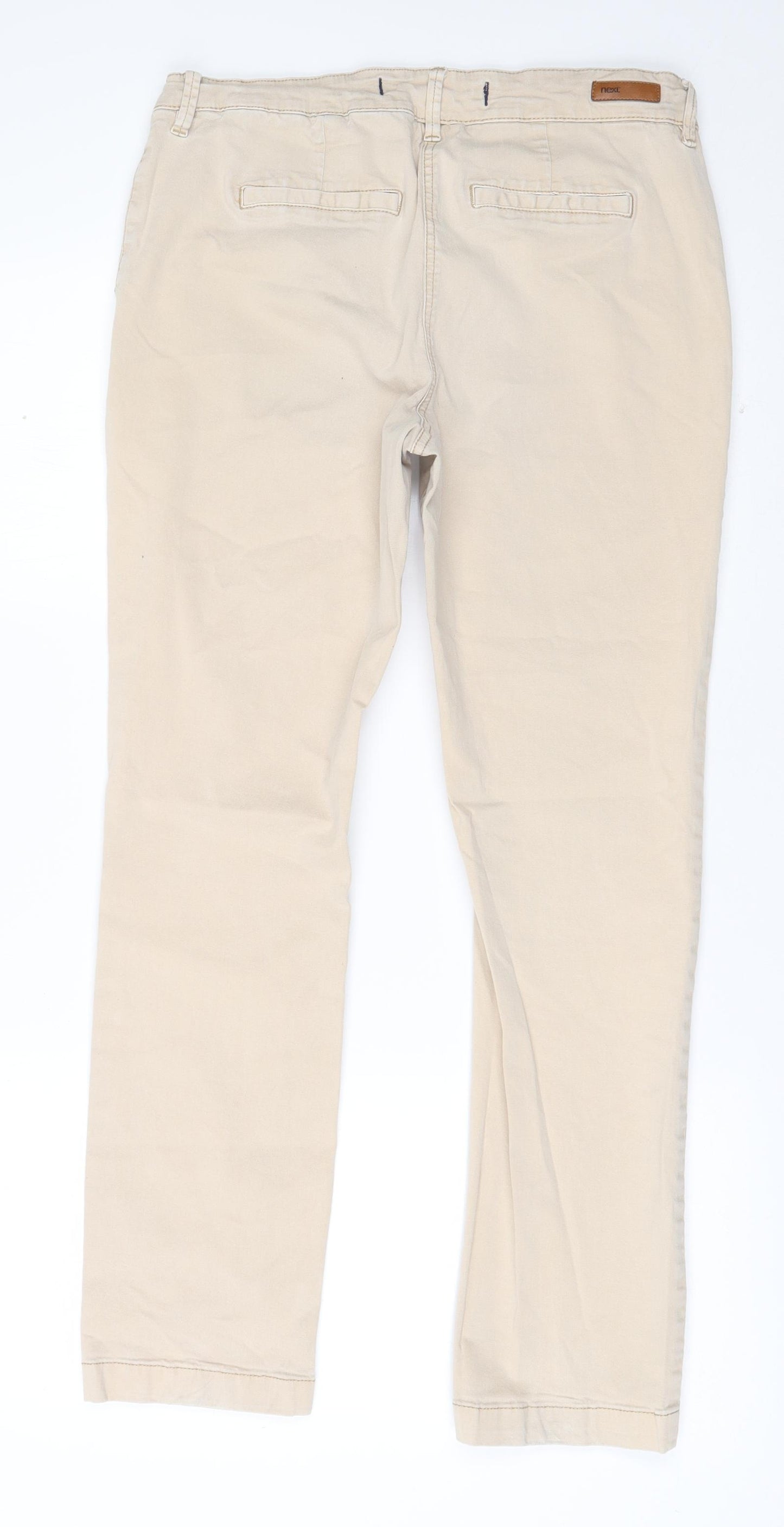 NEXT Womens Beige  Cotton Chino Trousers Size 12 L27 in Regular Zip