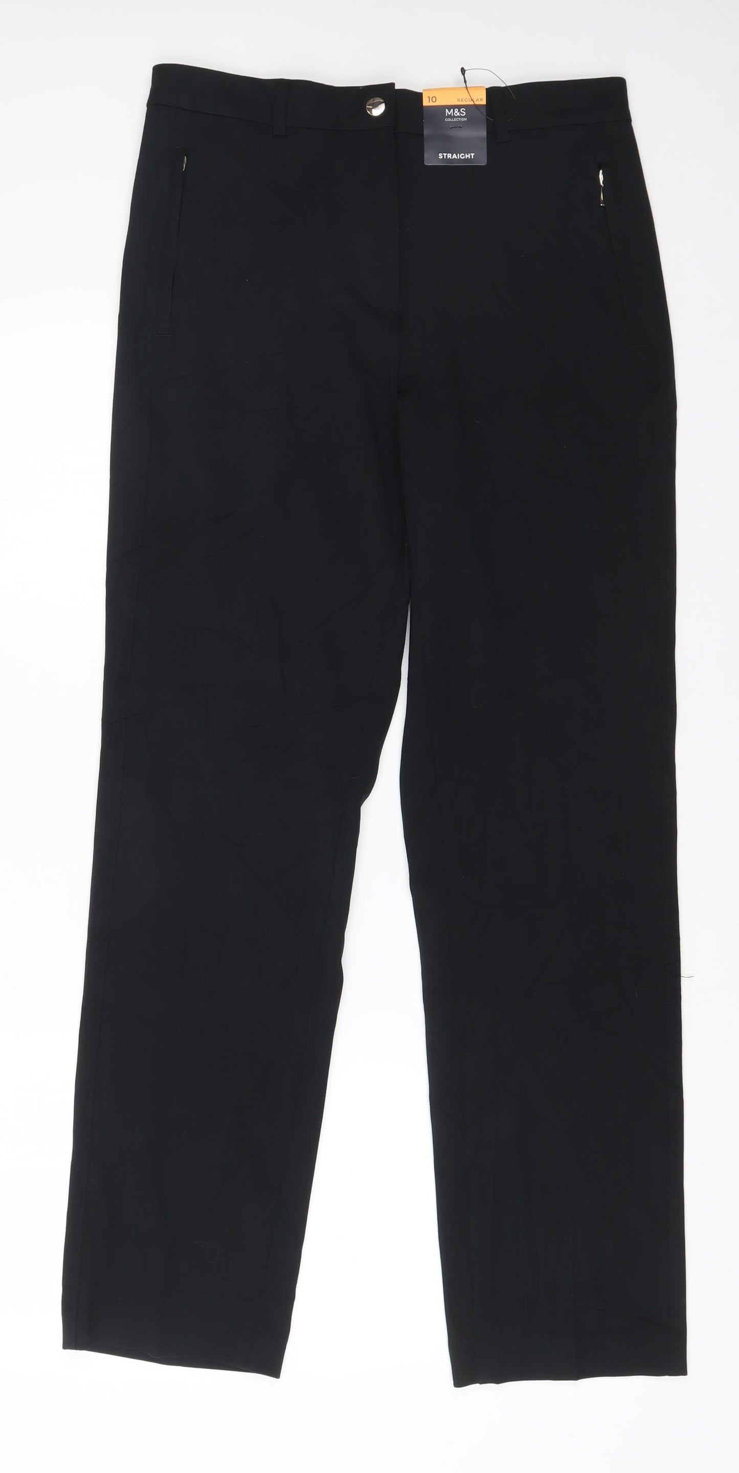 Marks and Spencer Womens Black  Viscose  Trousers Size 10 L30 in Regular Zip