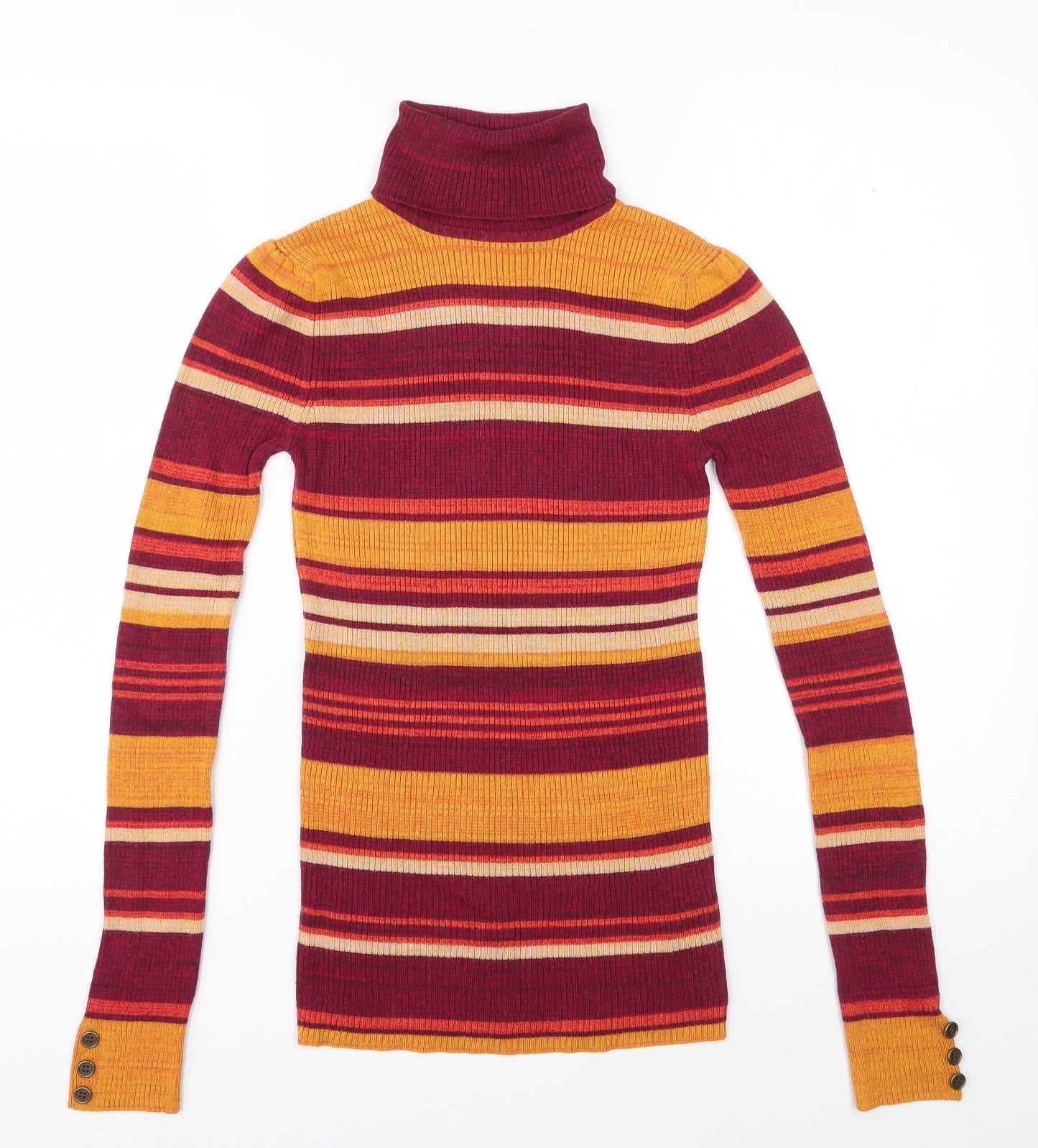 Red Herring Womens Multicoloured Roll Neck Striped Viscose Pullover Jumper Size 10