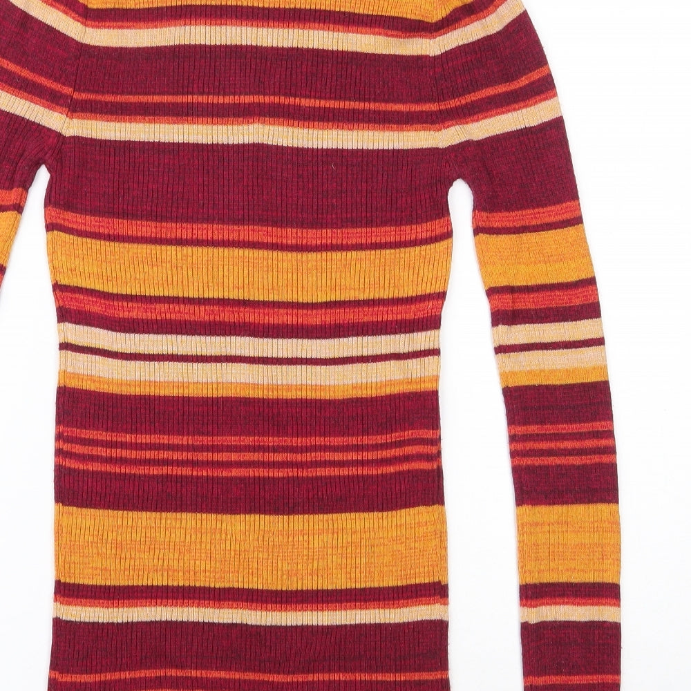 Red Herring Womens Multicoloured Roll Neck Striped Viscose Pullover Jumper Size 10