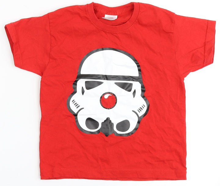 Fruit of the Loom Boys Red  100% Cotton Basic T-Shirt Size 3-4 Years Round Neck  - Star Wars, Christmas