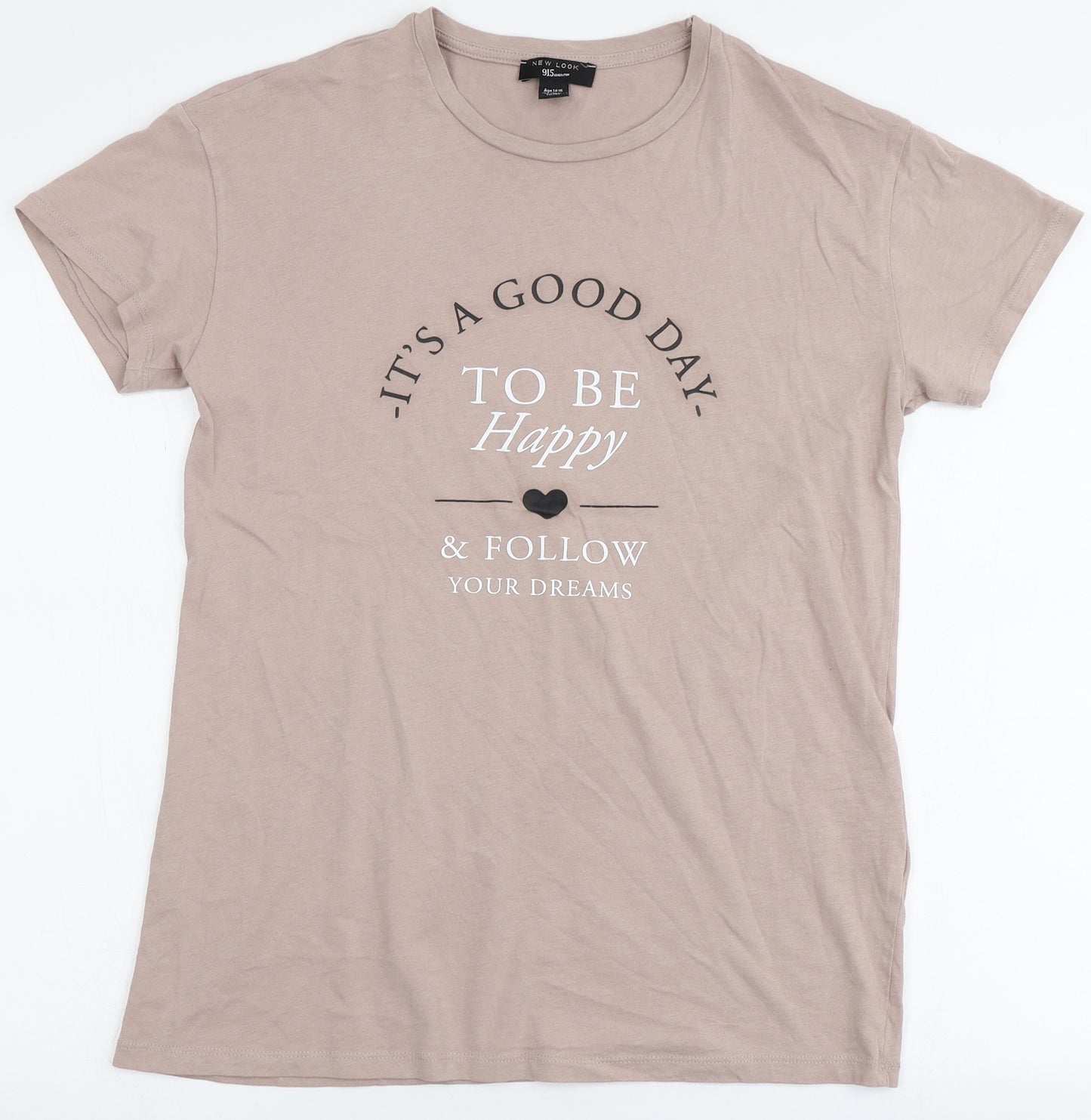 New Look  Girls Pink  100% Cotton Basic T-Shirt Size 14-15 Years Round Neck  - Its a good day to be happy