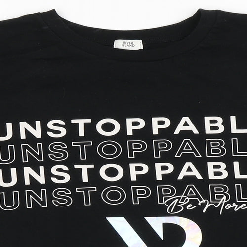 River Island Girls Black  100% Cotton Cropped T-Shirt Size 11-12 Years Round Neck  - Unstoppable