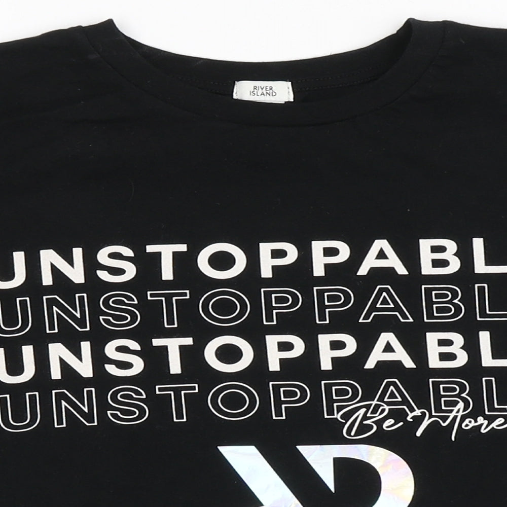 River Island Girls Black  100% Cotton Cropped T-Shirt Size 11-12 Years Round Neck  - Unstoppable