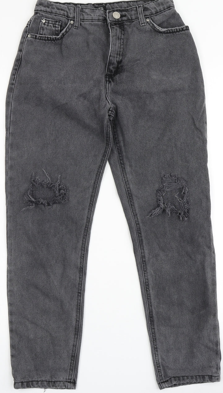River Island Girls Black  100% Cotton Straight Jeans Size 11 Years  Regular Zip - MOM FIT
