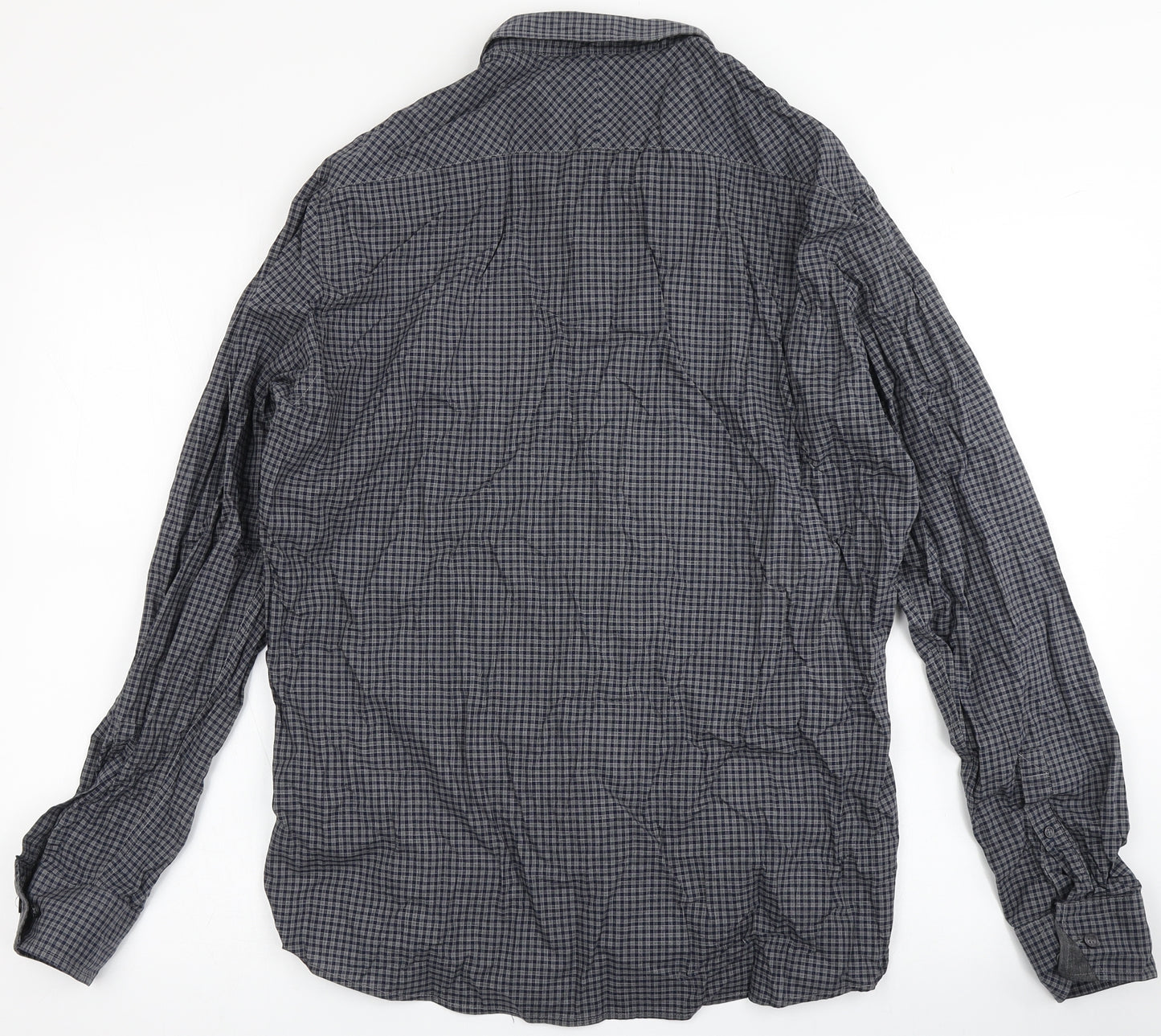 Autograph Mens Blue Check Polyester  Button-Up Size L Round Neck Button