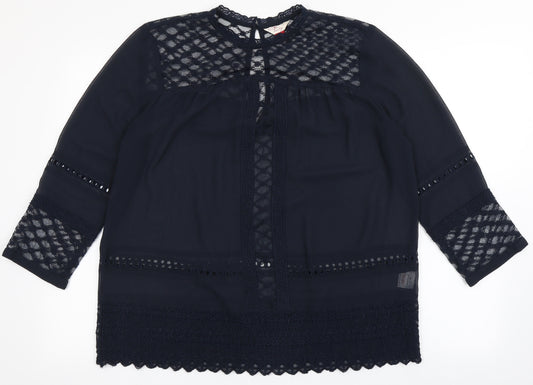 Front view of Palmer women’s blue polyester basic blouse, size UK 16, round neck