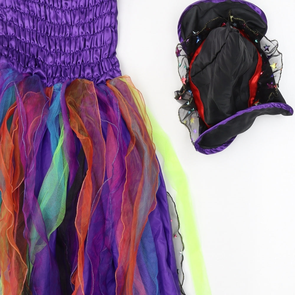 TU Girls Purple Solid Polyester Top Dress Size 11-12 Years   - Witch Costume