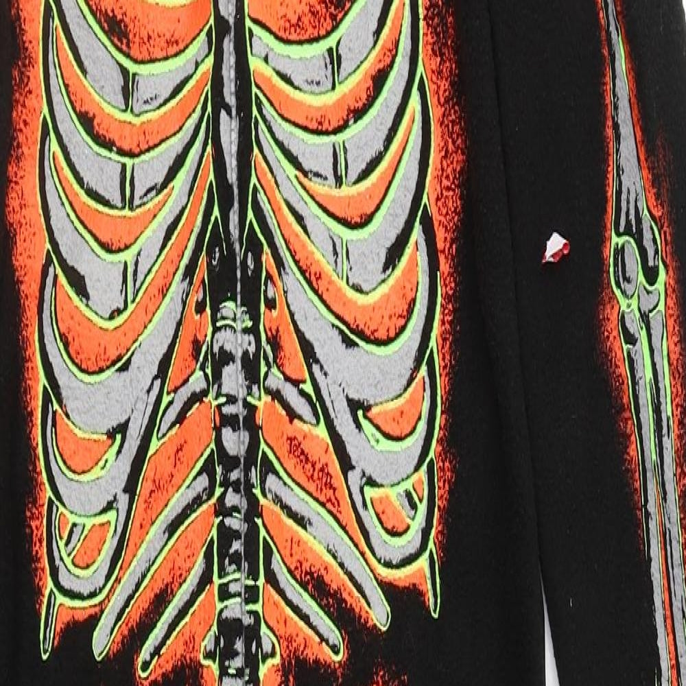 F&F Boys Black Solid Polyester  Bodysuit Size 9-10 Years  Snap - Glow Skeleton Halloween Costume