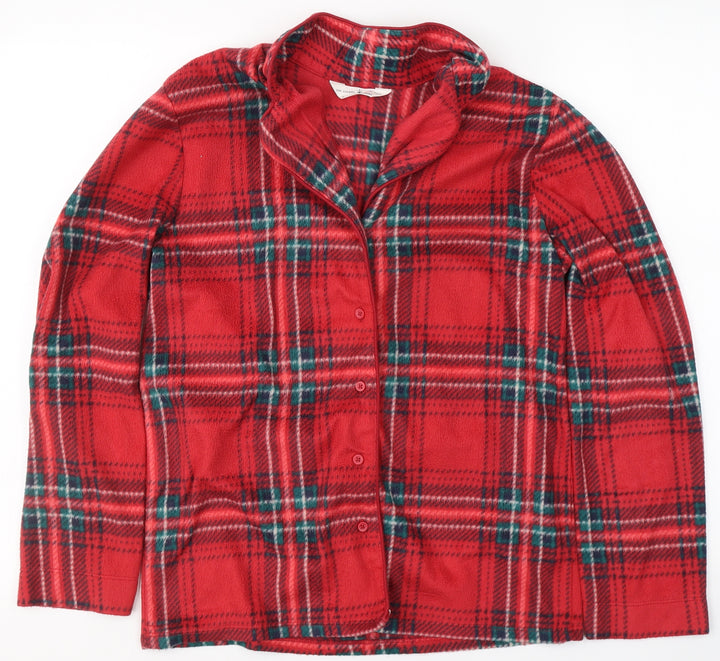Marks and Spencer Mens Red Plaid Polyester Pyjama Top Size S Button