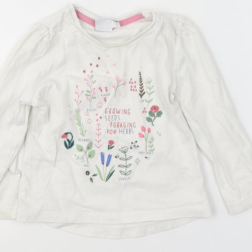 Mini Club Girls White  Cotton Basic Casual Size 9-12 Months Round Neck  - Flowers