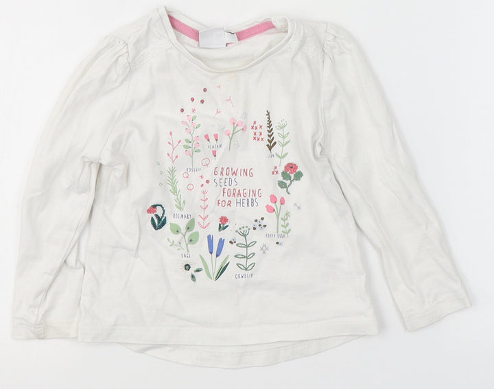Mini Club Girls White Cotton Basic Casual Size 9-12 Months Round Neck - Flowers